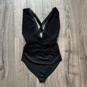 Zara Black Deep V Bodysuit